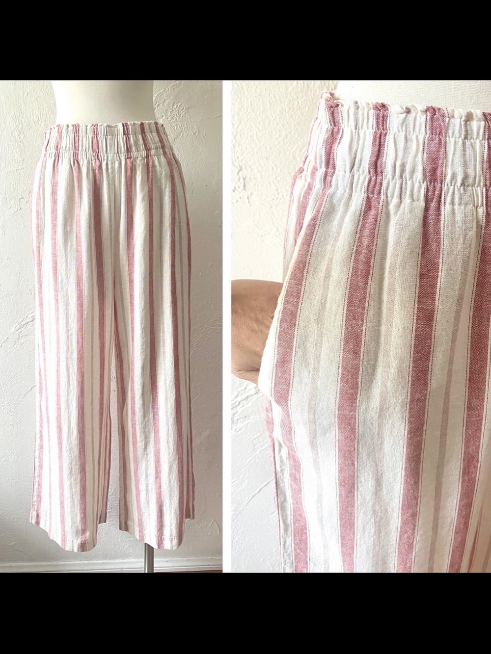C&C California Red and White Striped linen wide leg pants